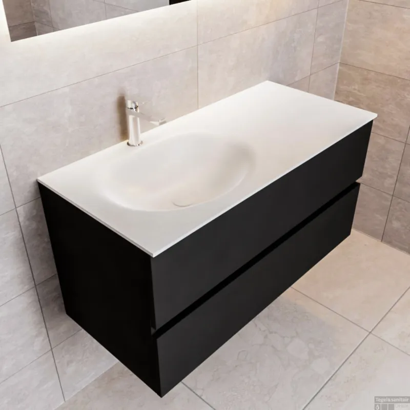 Voordeelprijs Badkamermeubel Solid Surface BWS Stockholm 100x45 cm Mat Zwart Urban Links (1 kraangat)