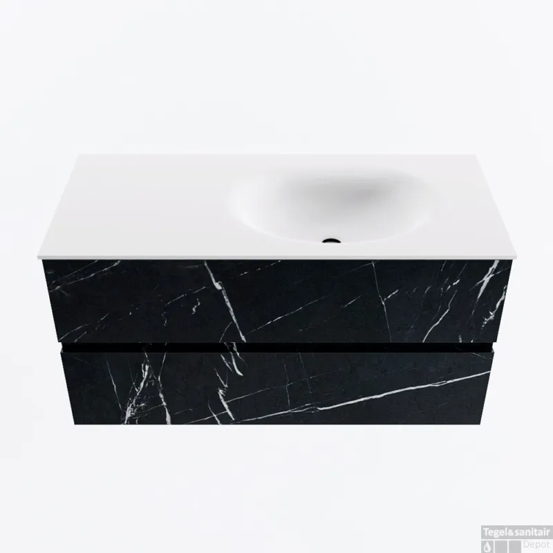 MONDIAZ VICA 100cm badmeubel onderkast Marquina 2 lades. Wastafel MOON rechts zonder kraangat, kleur Talc. Beste Prijs