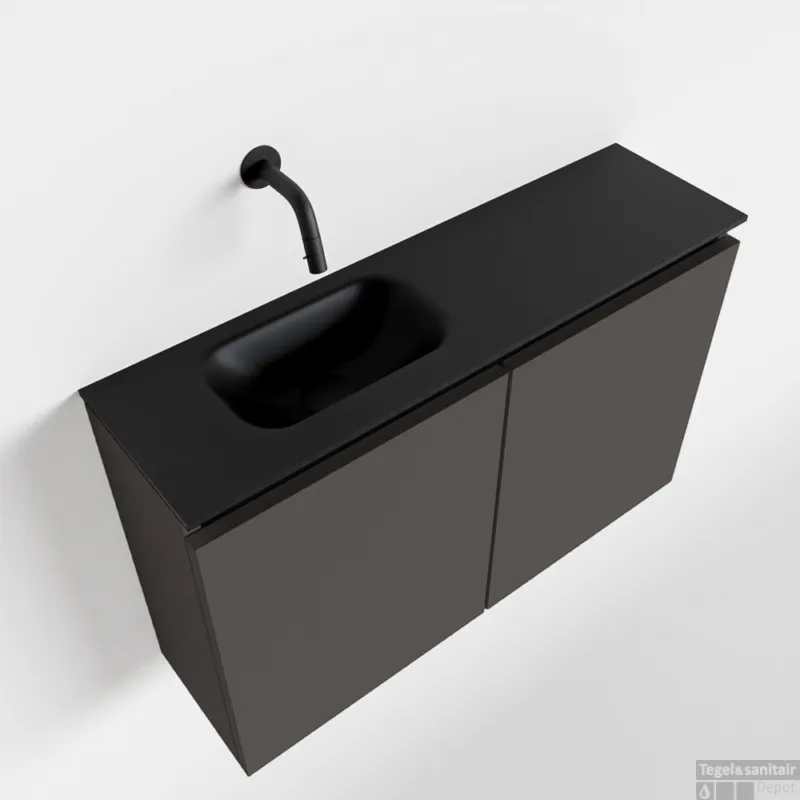 Gratis Retour MONDIAZ TURE 80cm toiletmeubel dark grey. EDEN wastafel urban links geen kraangat