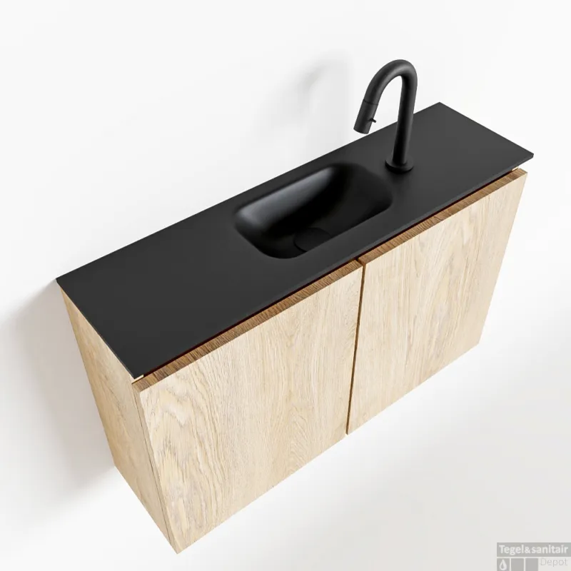 Speciale Aanbieding MONDIAZ TURE 80cm toiletmeubel washed oak. EDEN wastafel urban midden 1 kraangat