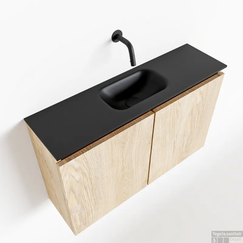 Exclusieve Aanbieding MONDIAZ TURE 80cm toiletmeubel washed oak. EDEN wastafel urban midden geen kraangat