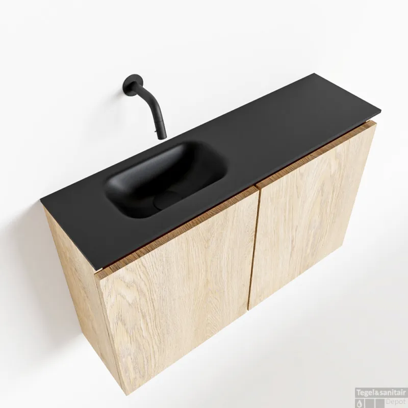 Op = Op MONDIAZ TURE 80cm toiletmeubel washed oak. EDEN wastafel urban links geen kraangat