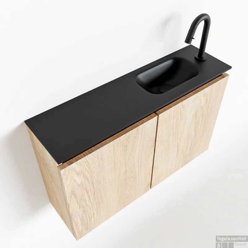 MONDIAZ TURE 80cm toiletmeubel washed oak. EDEN wastafel urban rechts 1 kraangat Rechtstreeks Van De Fabrikant