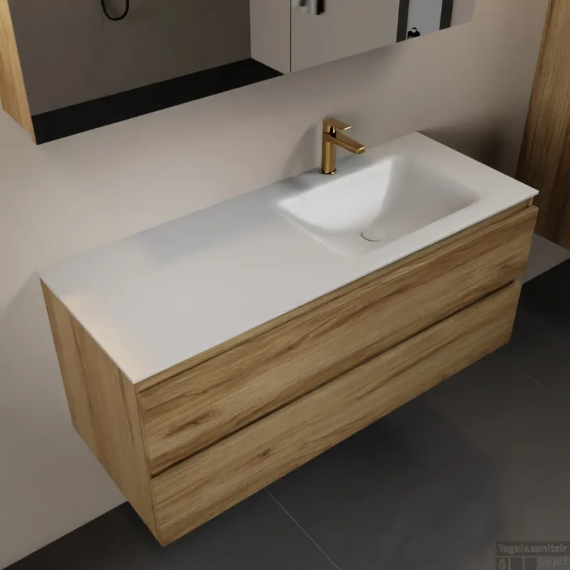 MONDIAZ AIVY 120cm badmeubel Chai, wastafel Talc solid surface rechts 1 kraangat met spiegelkast (AI-351641TALC-SI - AI-M120CHRE - AI-C120CHMI) Beperkt Aanbod