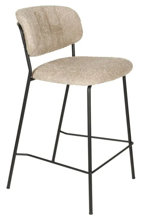 vanHarte Jolien barkruk zwart onderstel-Beige Bouclé Direct Beschikbaar
