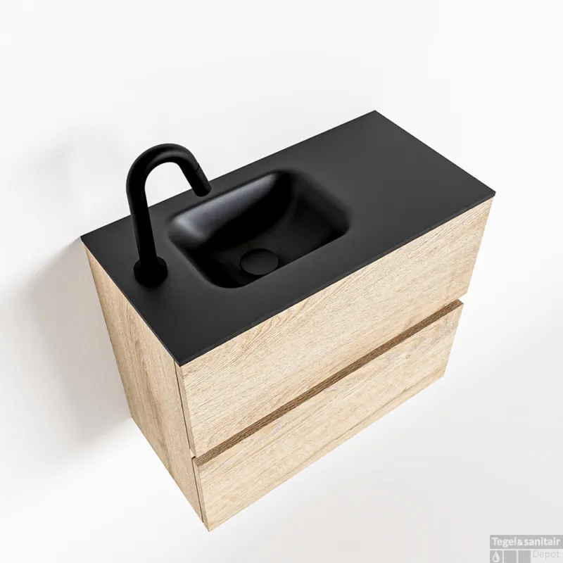 Flitsaanbieding MONDIAZ ADA 60cm toiletmeubel washed oak. LEX wastafel urban links 1 kraangat