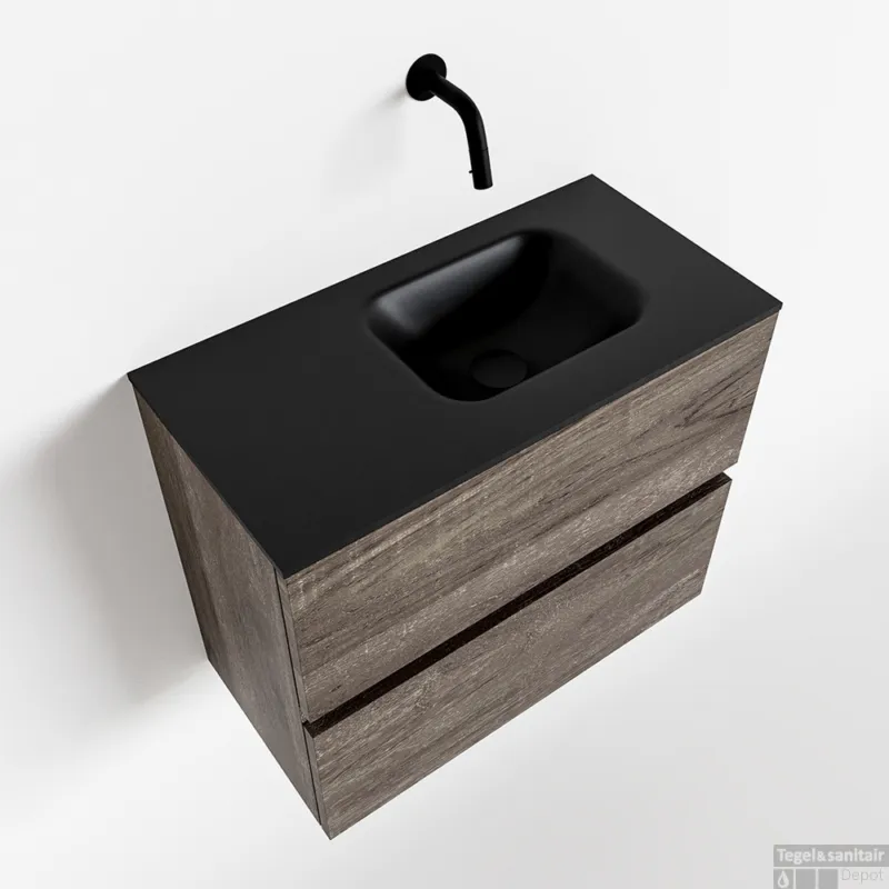 Direct Beschikbaar MONDIAZ ADA 60cm toiletmeubel dark brown. LEX wastafel urban rechts zonder kraangat