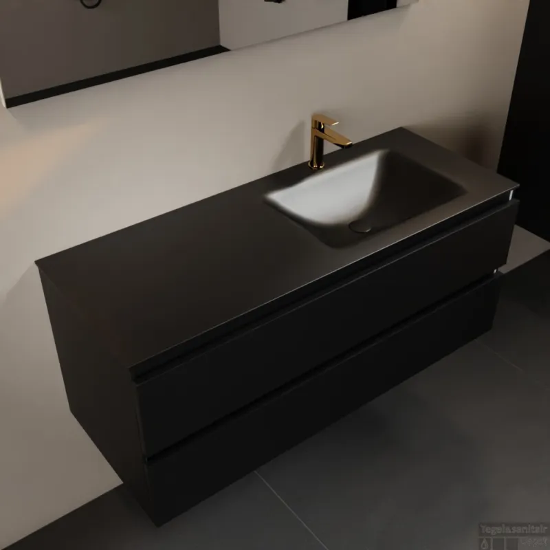 MONDIAZ AIVY 120cm badmeubel Urban, wastafel Urban solid surface rechts 1 kraangat met spiegel (AI-351641URBAN-SI - AI-M120URRE - AI-S120X72) Shop Nu