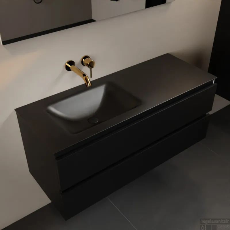 MONDIAZ AIVY 120cm badmeubel Urban, wastafel Urban solid surface links zonder kraangat met spiegel (AI-351631URBAN-NO - AI-M120URLI - AI-S120X71) Lage Prijs