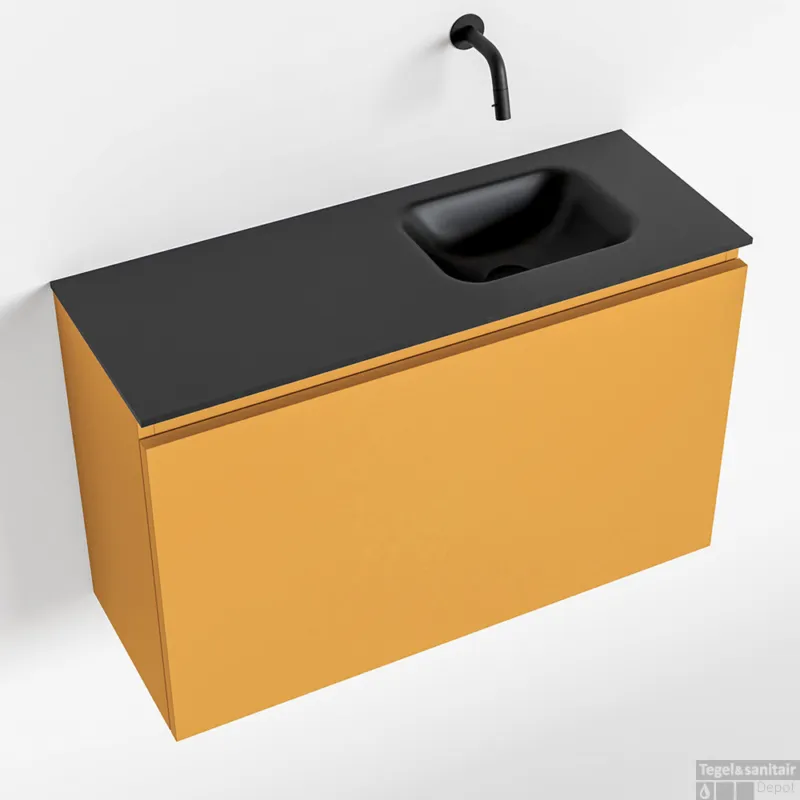 MONDIAZ OLAN 80cm toiletmeubel ocher. LEX wastafel urban rechts geen kraangat Dagaanbieding