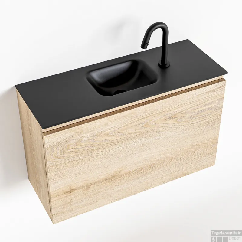 Gereduceerde Prijs MONDIAZ OLAN 80cm toiletmeubel washed_oak. LEX wastafel urban midden 1 kraangat