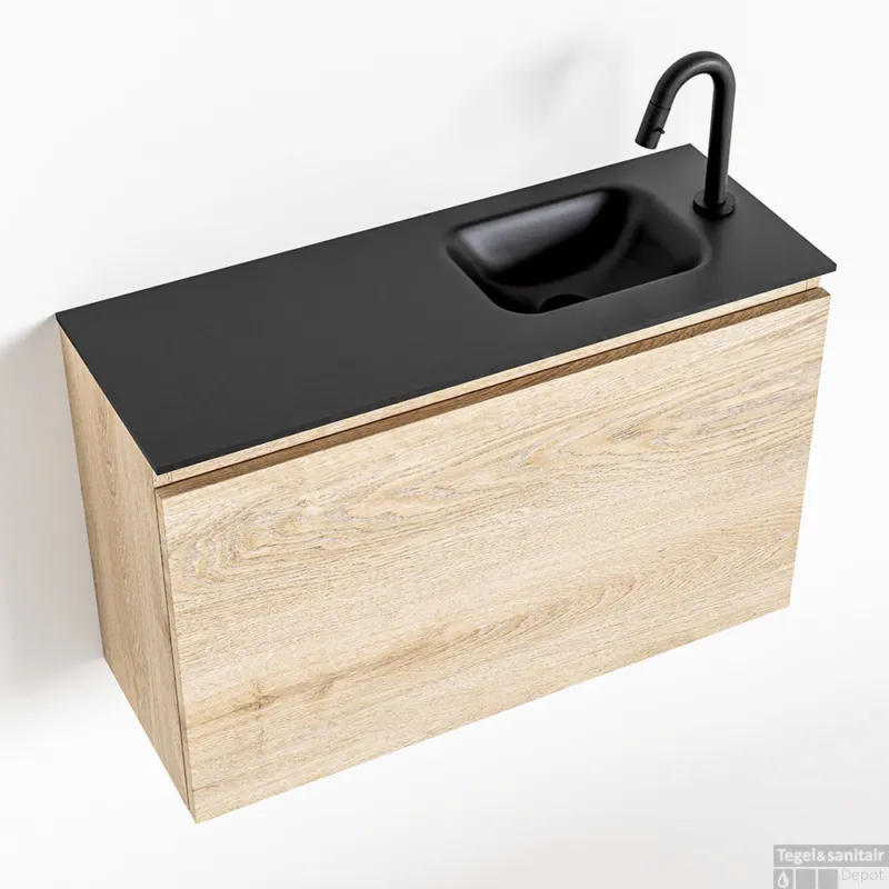 Nieuw MONDIAZ OLAN 80cm toiletmeubel washed_oak. LEX wastafel urban rechts 1 kraangat