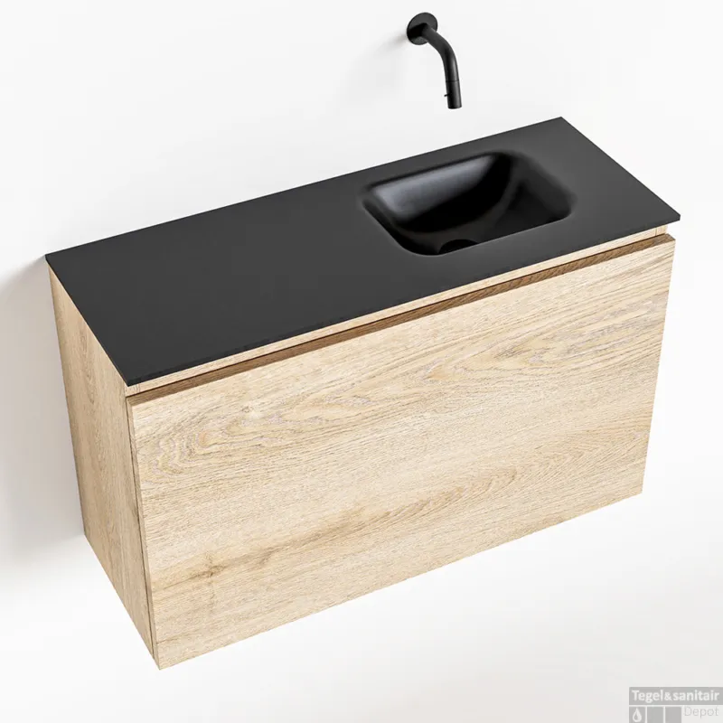 MONDIAZ OLAN 80cm toiletmeubel washed_oak. LEX wastafel urban rechts geen kraangat Favoriet