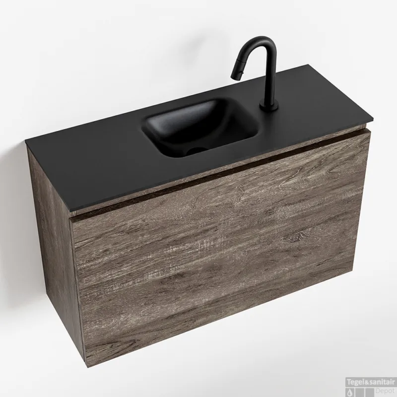 MONDIAZ OLAN 80cm toiletmeubel dark brown. LEX wastafel urban midden 1 kraangat Laatste Kans