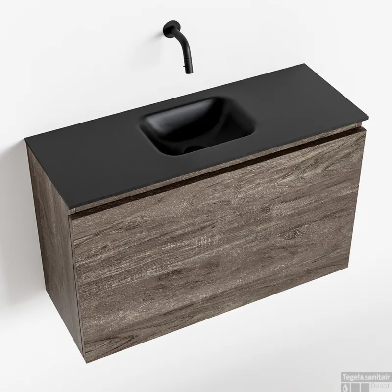 Fabrieksprijs MONDIAZ OLAN 80cm toiletmeubel dark brown. LEX wastafel urban midden geen kraangat