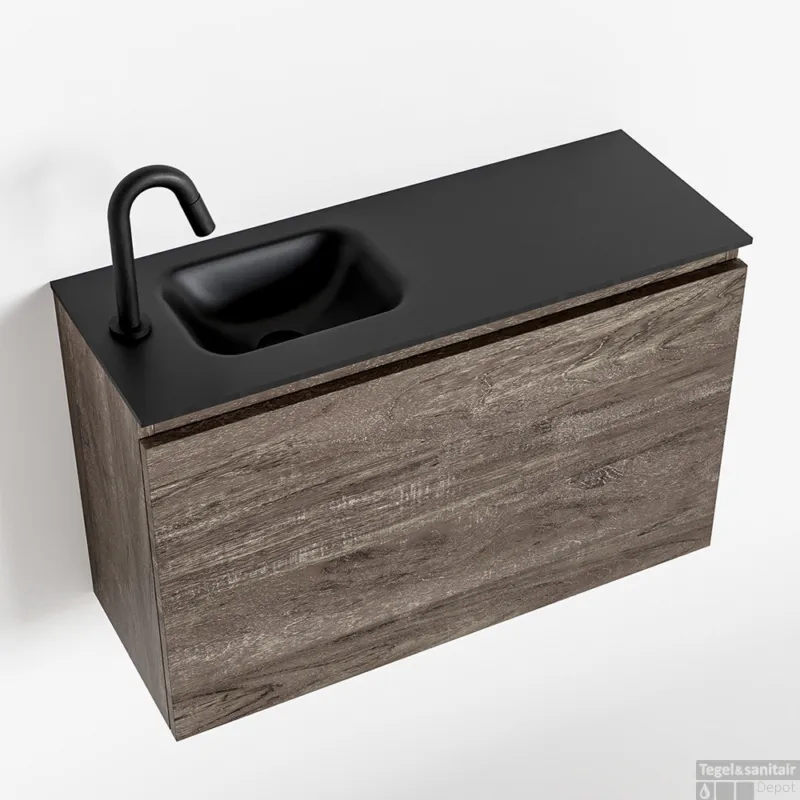 Laatste Versie MONDIAZ OLAN 80cm toiletmeubel dark brown. LEX wastafel urban links 1 kraangat
