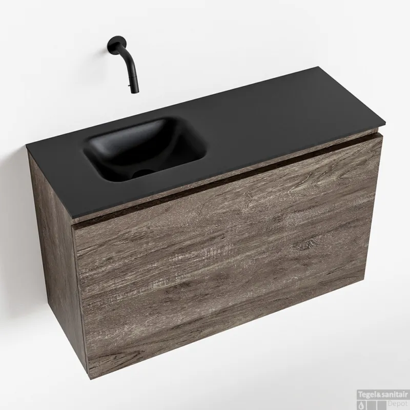 Seizoensaanbieding MONDIAZ OLAN 80cm toiletmeubel dark brown. LEX wastafel urban links geen kraangat