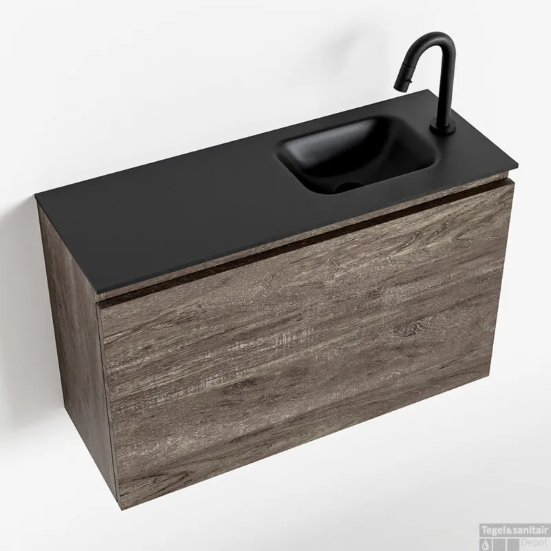 MONDIAZ OLAN 80cm toiletmeubel dark brown. LEX wastafel urban rechts 1 kraangat Exclusieve Aanbieding