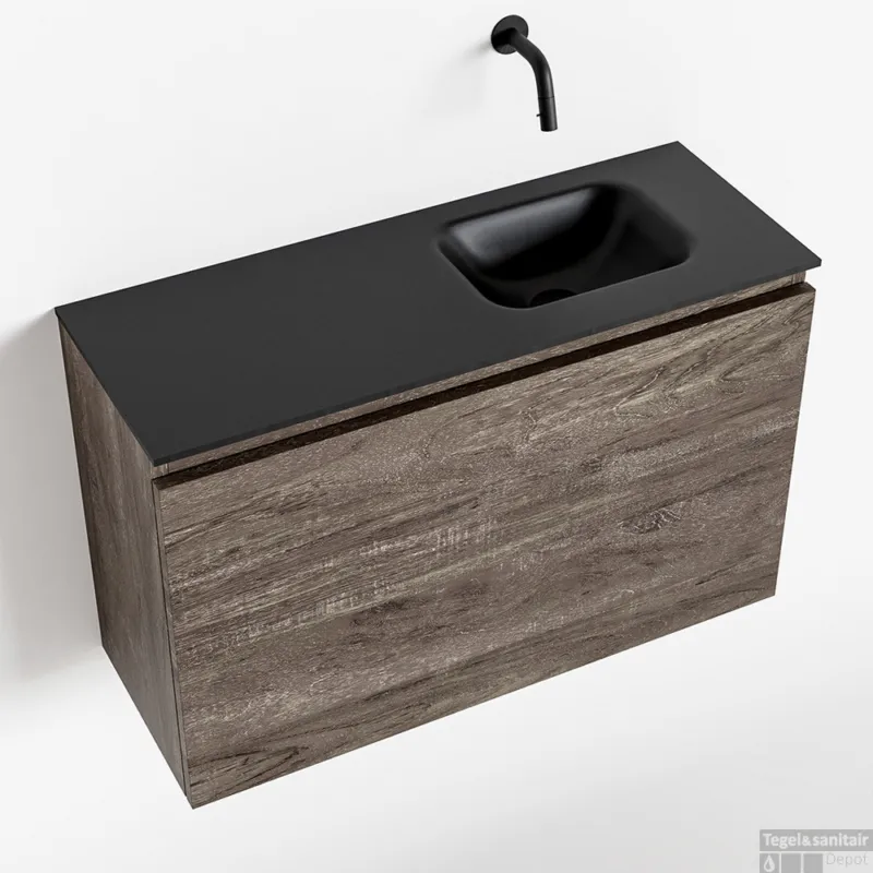 MONDIAZ OLAN 80cm toiletmeubel dark brown. LEX wastafel urban rechts geen kraangat Koopje
