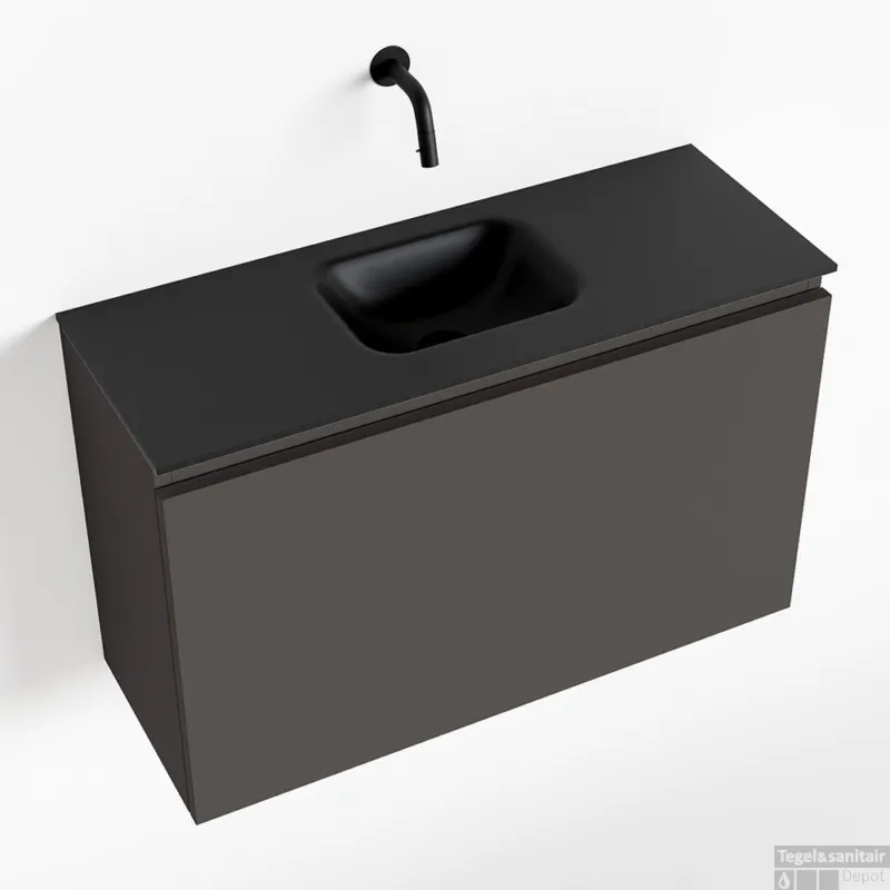 Uitverkoop MONDIAZ OLAN 80cm toiletmeubel dark grey. LEX wastafel urban midden geen kraangat