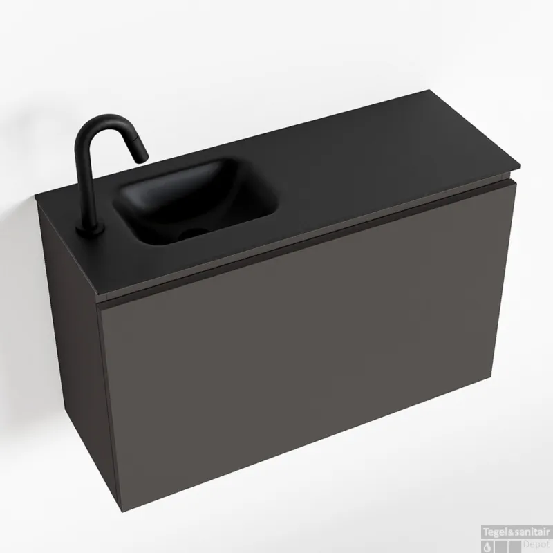 Voordeelprijs MONDIAZ OLAN 80cm toiletmeubel dark grey. LEX wastafel urban links 1 kraangat