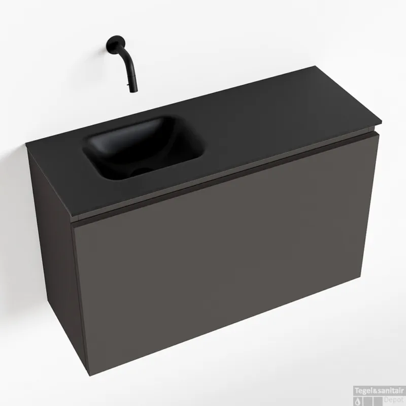 Fabrieksprijs MONDIAZ OLAN 80cm toiletmeubel dark grey. LEX wastafel urban links geen kraangat