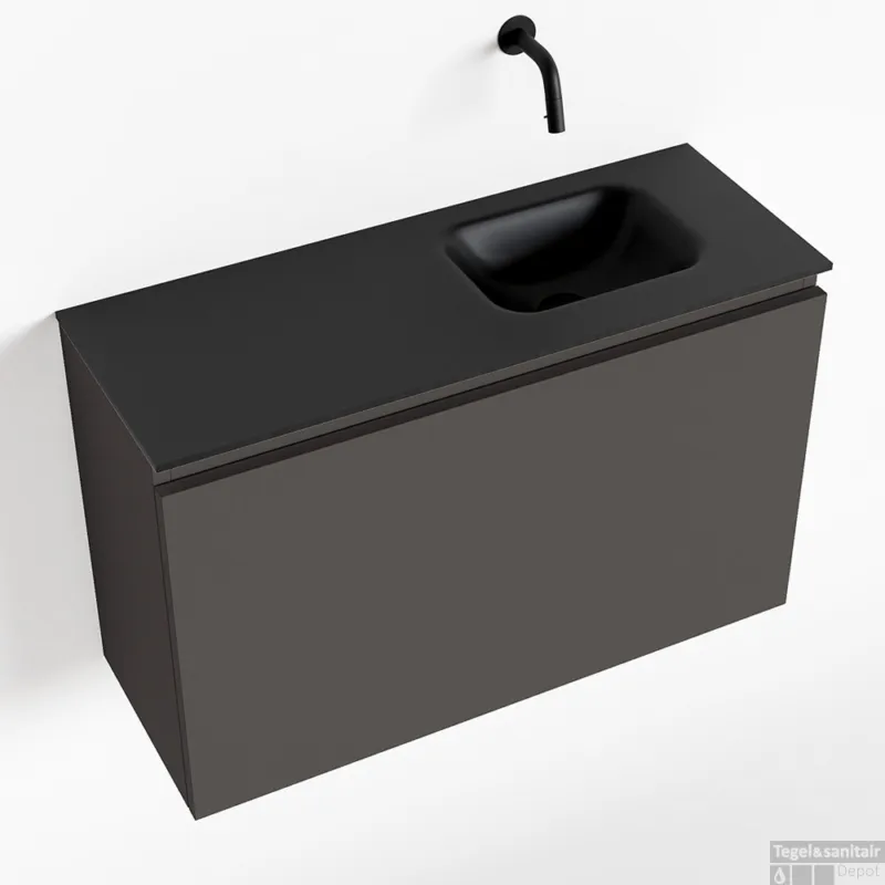 Nieuw MONDIAZ OLAN 80cm toiletmeubel dark grey. LEX wastafel urban rechts geen kraangat