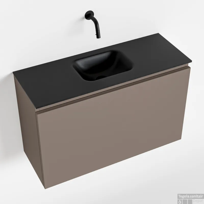 Aanbieding MONDIAZ OLAN 80cm toiletmeubel smoke. LEX wastafel urban midden geen kraangat