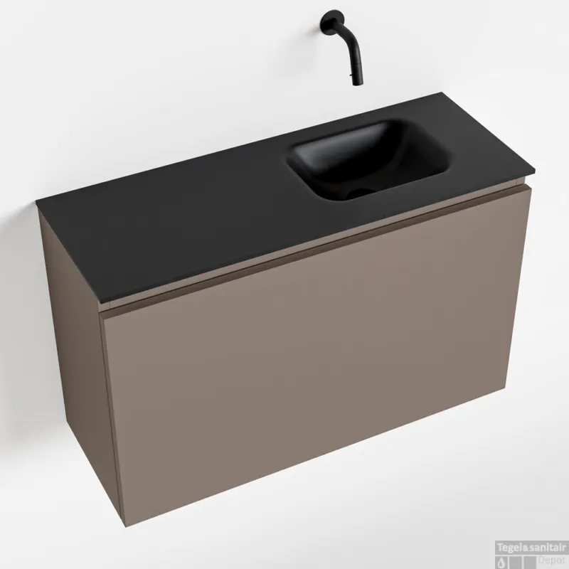 Uitverkoop MONDIAZ OLAN 80cm toiletmeubel smoke. LEX wastafel urban rechts geen kraangat