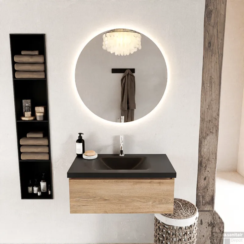 Bestel Nu MONDIAZ BUKLA 80cm badmeubel modulair kleur Washed Oak met 1 lade. Wastafel CLOUD midden 1 kraangat kleur Urban.