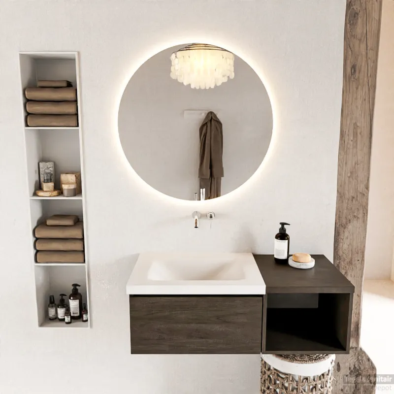 Meest Verkocht MONDIAZ BUKLA 100cm badmeubel met open module 40 kleur Dark Brown met 1 lade. Wastafel CLOUD links 0 kraangaten kleur Talc.