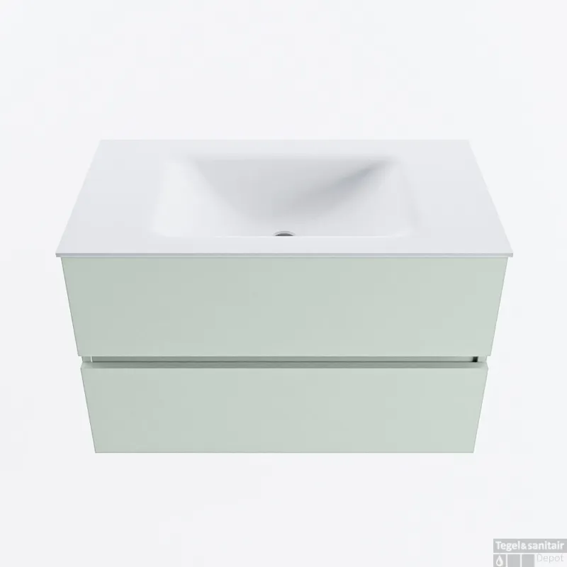 MONDIAZ VICA 80cm badmeubel onderkast Greey 2 lades. Wastafel CLOUD midden zonder kraangat, kleur Talc. Koop Online