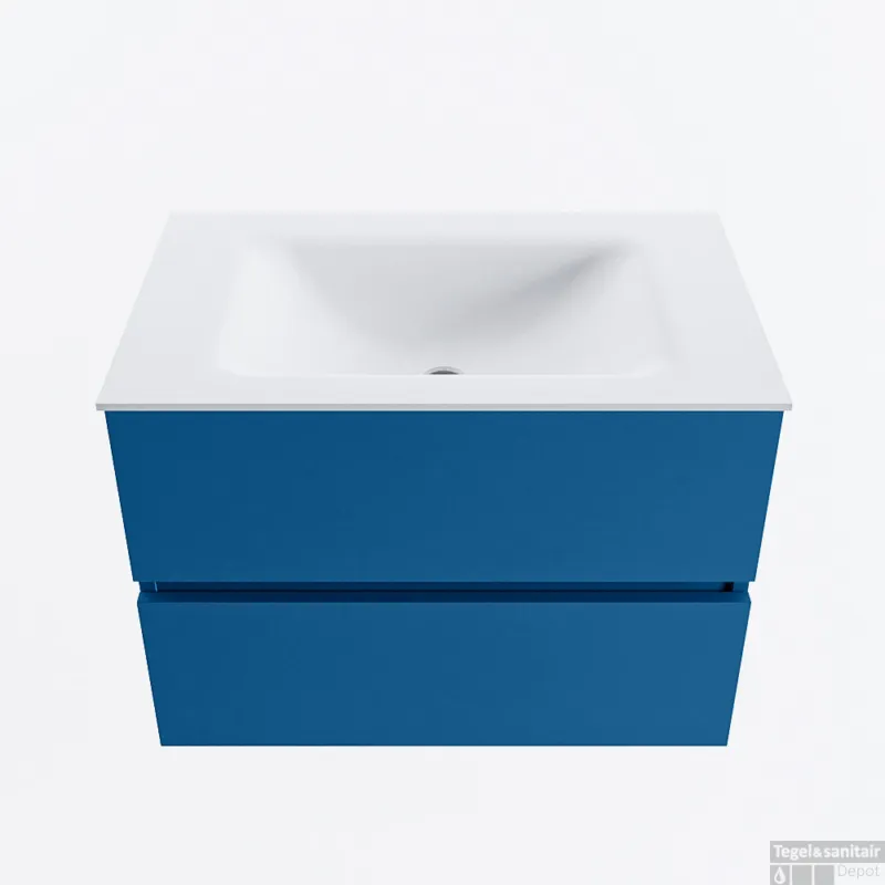 Alleen Vandaag MONDIAZ VICA 70cm badmeubel onderkast Jeans 2 lades. Wastafel CLOUD midden 1 kraangat, kleur Talc.