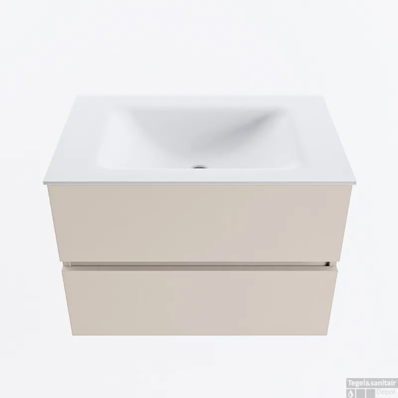 Beste Prijs MONDIAZ VICA 70cm badmeubel onderkast Linen 2 lades. Wastafel CLOUD midden 1 kraangat, kleur Talc.