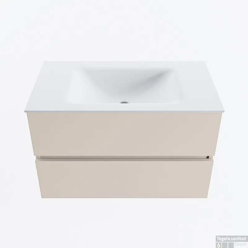 Hoge Kwaliteit MONDIAZ VICA 80cm badmeubel onderkast Linen 2 lades. Wastafel CLOUD midden zonder kraangat, kleur Talc.