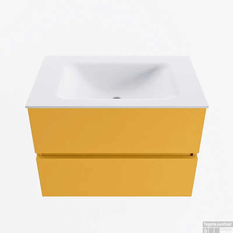 Nu Kopen MONDIAZ VICA 70cm badmeubel onderkast Ocher 2 lades. Wastafel CLOUD midden 1 kraangat, kleur Talc.
