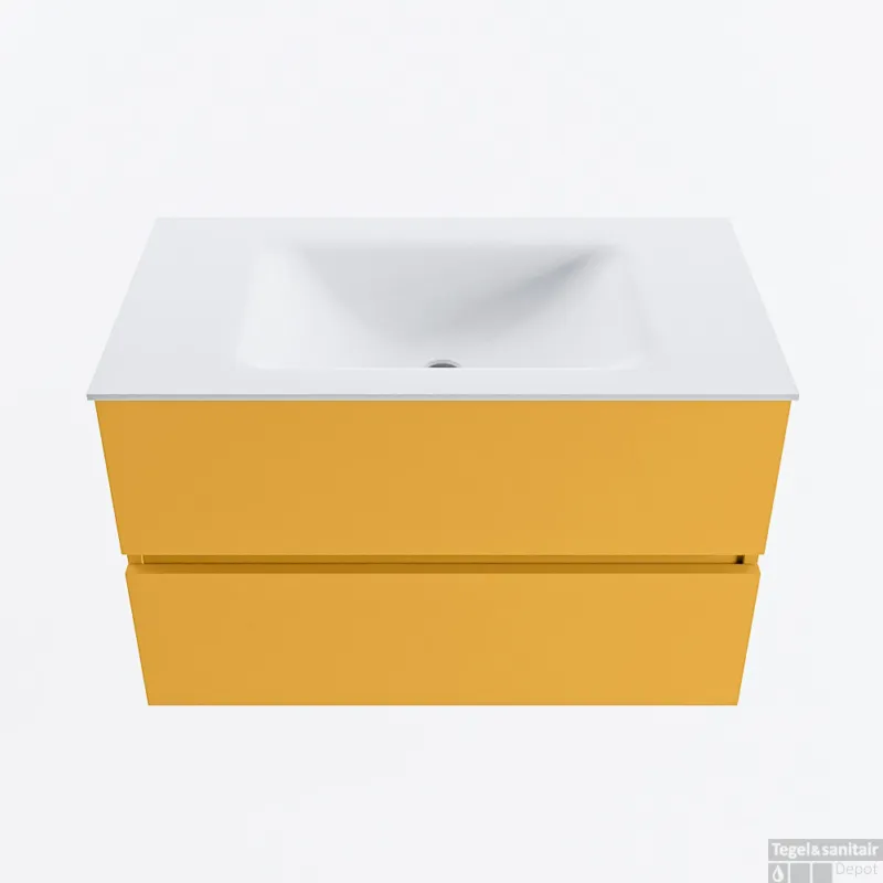 Veilige Betaling MONDIAZ VICA 80cm badmeubel onderkast Ocher 2 lades. Wastafel CLOUD midden zonder kraangat, kleur Talc.