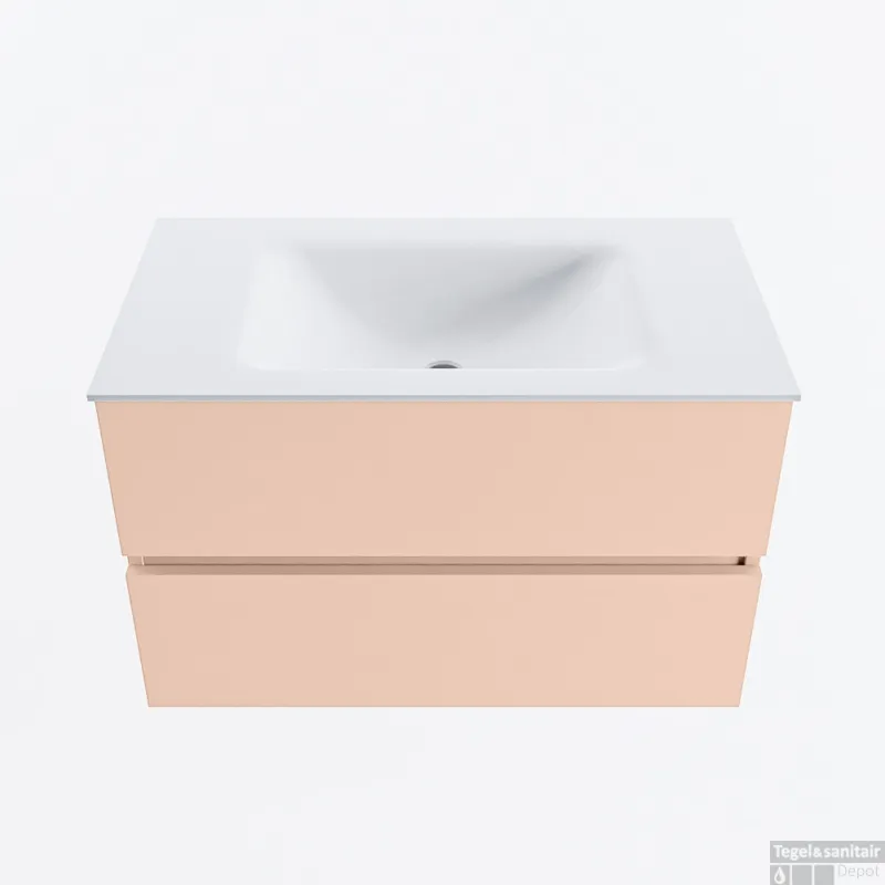 Exclusieve Aanbieding MONDIAZ VICA 80cm badmeubel onderkast Rosee 2 lades. Wastafel CLOUD midden zonder kraangat, kleur Talc.