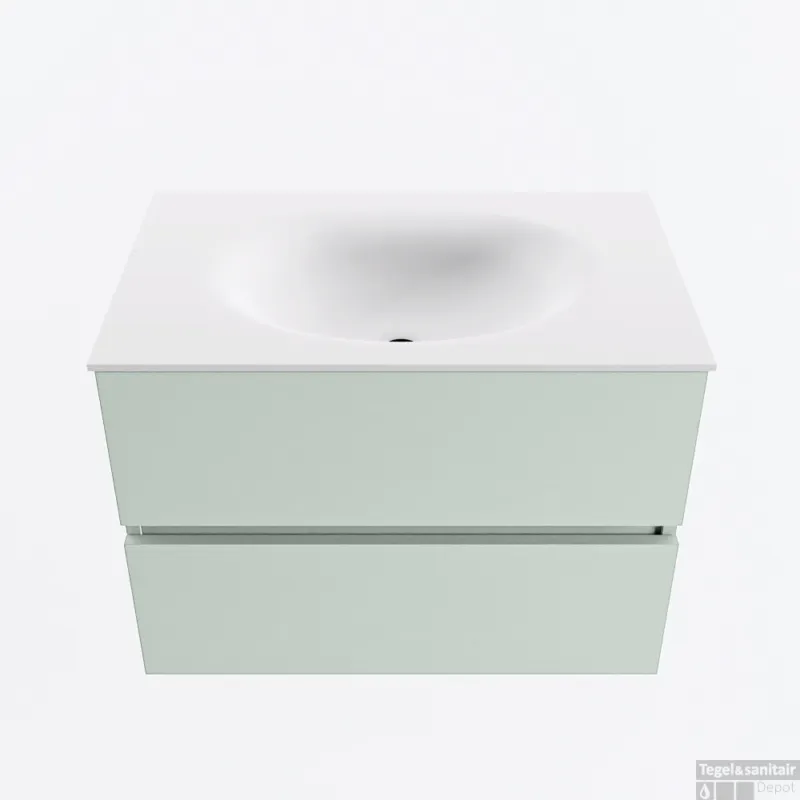 MONDIAZ VICA 70cm badmeubel onderkast Greey 2 lades. Wastafel MOON midden zonder kraangat, kleur Talc. Flitsaanbieding