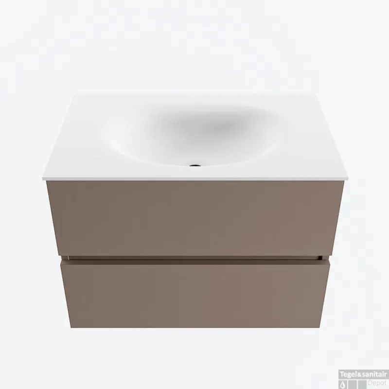 MONDIAZ VICA 70cm badmeubel onderkast Smoke 2 lades. Wastafel MOON midden 1 kraangat, kleur Talc. Express Levering