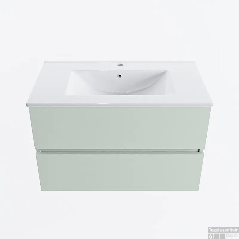 MONDIAZ VICA 80cm badmeubel onderkast Greey 2 lades. Wastafel DENIA midden 1 kraangat, kleur Glanzend Wit. Shop Nu