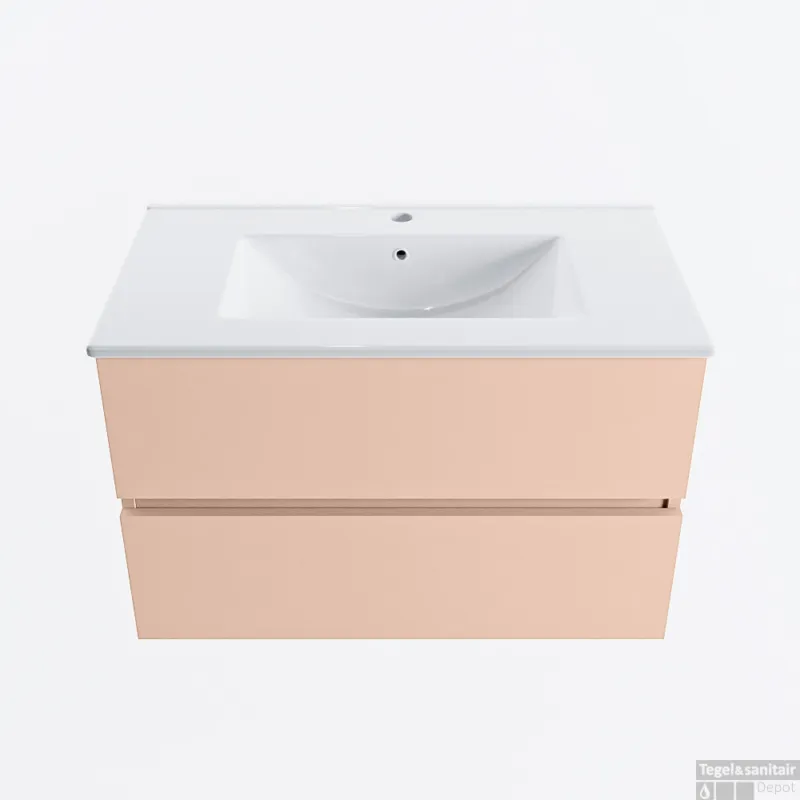 MONDIAZ VICA 80cm badmeubel onderkast Rosee 2 lades. Wastafel DENIA midden 1 kraangat, kleur Glanzend Wit. Uitverkoop