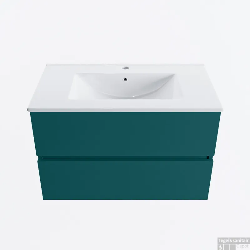Dagaanbieding MONDIAZ VICA 80cm badmeubel onderkast Smag 2 lades. Wastafel DENIA midden 1 kraangat, kleur Glanzend Wit.