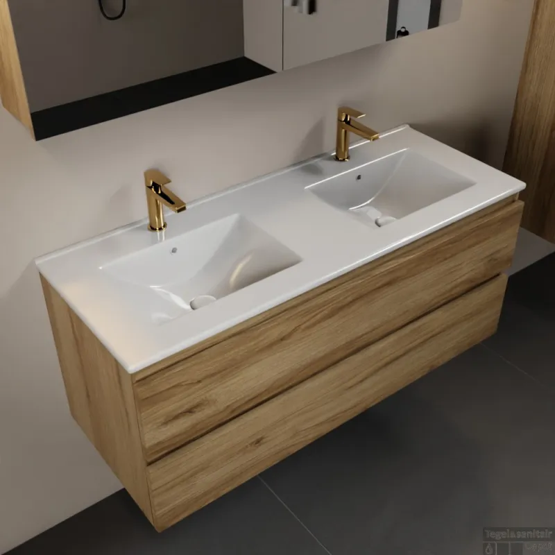 MONDIAZ AIVY 120cm badmeubel Chai, wastafel glanzend wit keramiek dubbel 2 kraangaten met spiegelkast (M60104 - AI-M120CHDU - AI-C120CHMI) Nieuw