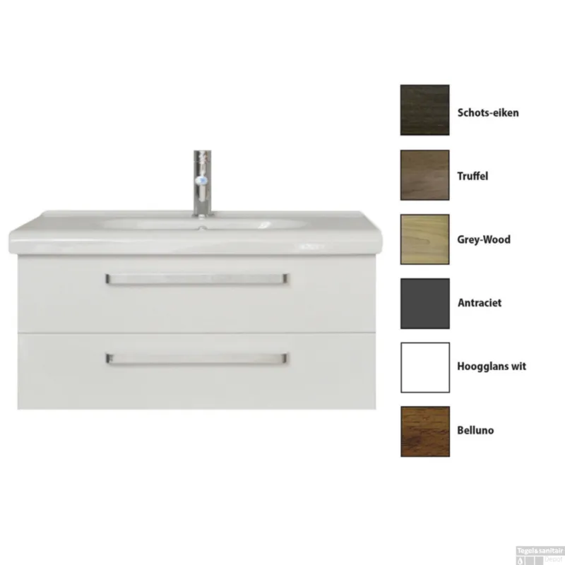 Badkamermeubelset Sanicare Q9 2 Laden 100cm Truffel (spiegel optioneel) Exclusieve Aanbieding