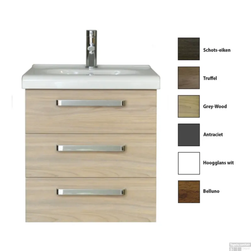 Gecertificeerd Badkamermeubelset Sanicare Q9 3 Laden 65cm Grey-Wood (spiegel optioneel)