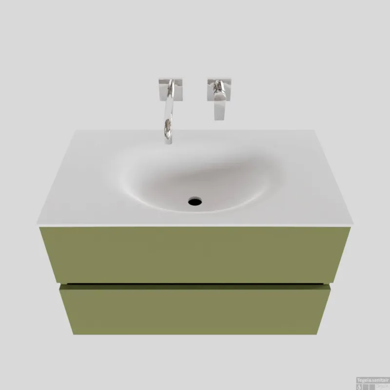 Badkamermeubel Solid Surface BWS Stockholm 80x46 cm Mat Groen (zonder kraangat) Weekendaanbieding