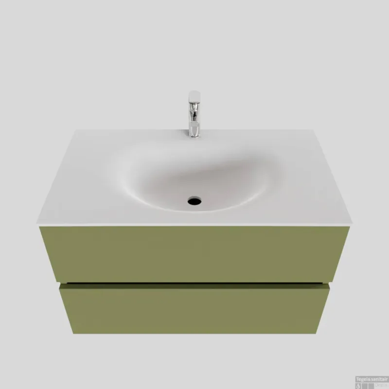 Nu Kopen Badkamermeubel Solid Surface BWS Stockholm 80x46 cm Mat Groen (met 1 kraangat)