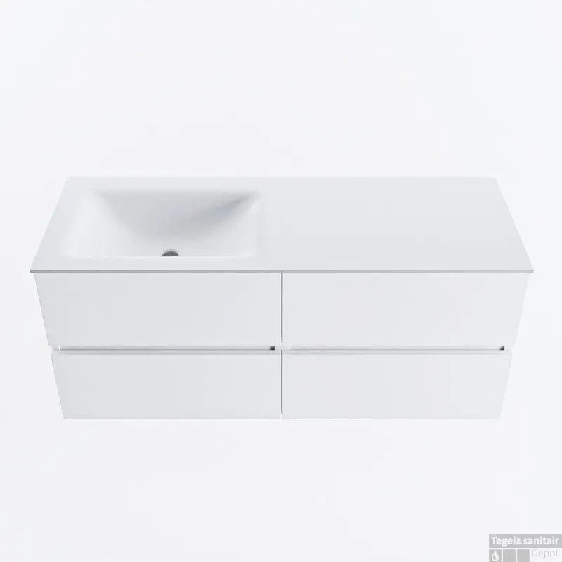 Express Levering MONDIAZ VICA 120cm badmeubel onderkast Talc 4 lades. Wastafel CLOUD links 1 kraangat, kleur Talc.