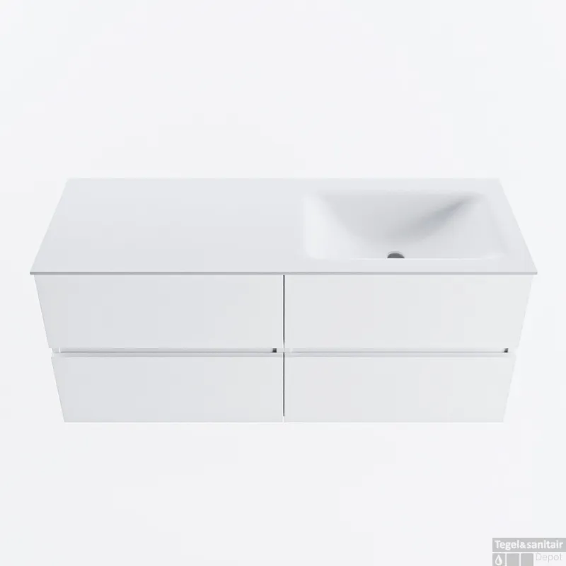Beste Prijs MONDIAZ VICA 120cm badmeubel onderkast Talc 4 lades. Wastafel CLOUD rechts zonder kraangat, kleur Talc.